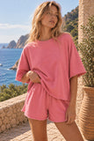 Heavy Cotton Loop Terry Raw Edge SS Top Set with Shorts