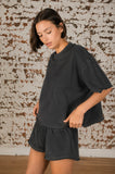 Heavy Cotton Loop Terry Raw Edge SS Top Set with Shorts