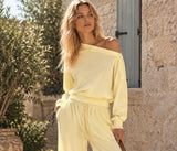 Garment Dye Snap Button Off-Shoulder Sweatshirt