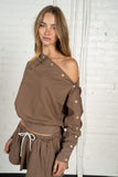 Garment Dye Snap Button Off-Shoulder Sweatshirt