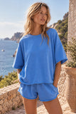 Heavy Cotton Loop Terry Raw Edge SS Top Set with Shorts