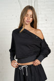 Garment Dye Snap Button Off-Shoulder Sweatshirt